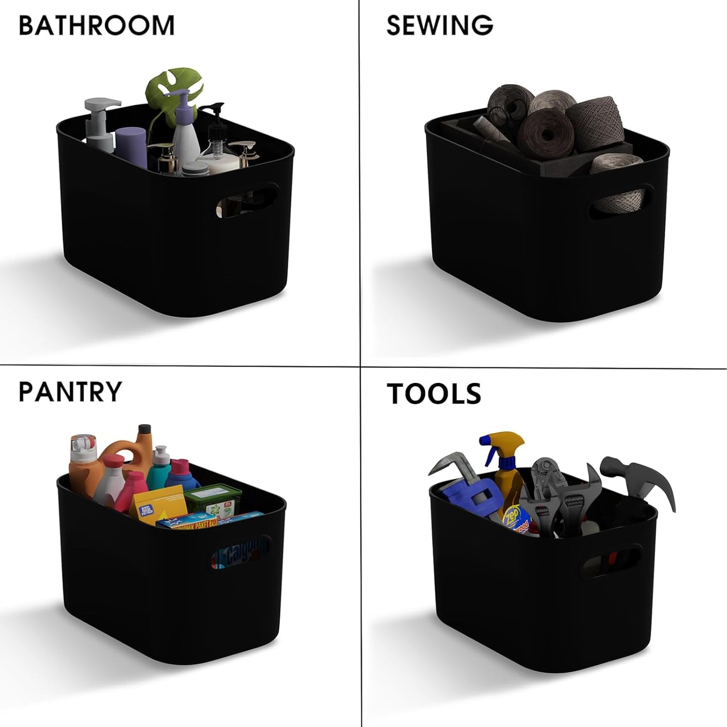10 Pack Black Plastic Storage Bins, Storage Container for Organizing