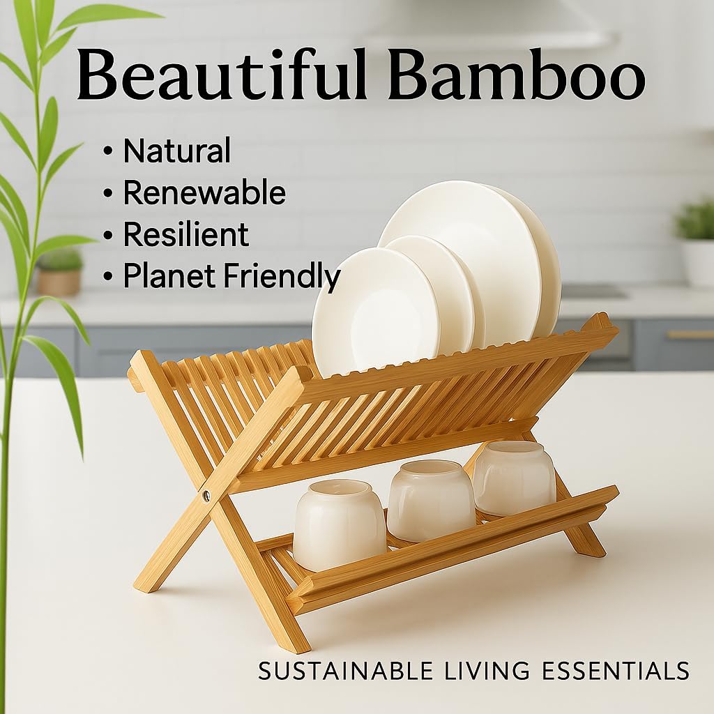 Bamboo Folding Dish Drying Rack, 20.5 x 13-Inches
