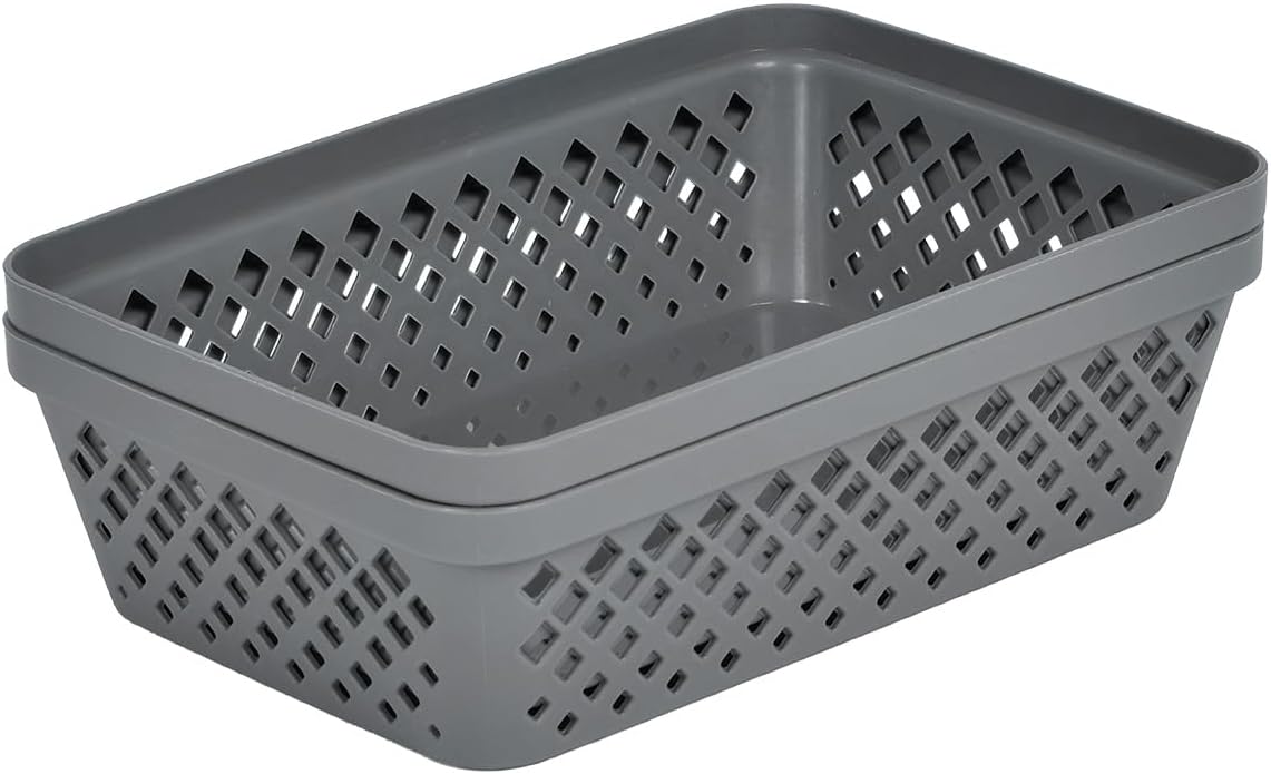 Plastic Storage Basket Set - Multipurpose Drawer Trays, Kitchen Pantry Containers