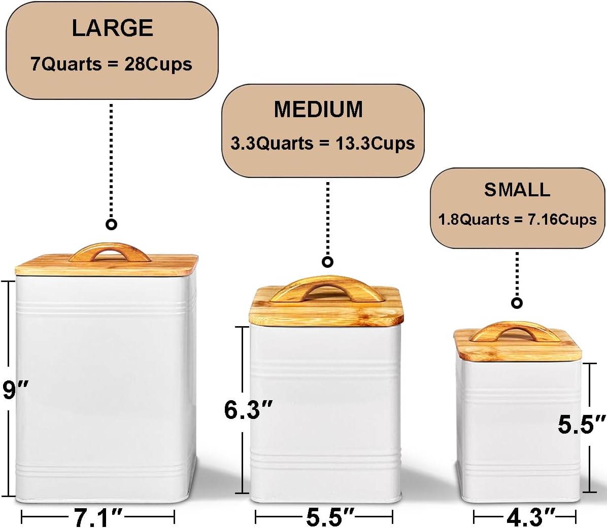 Kitchen Canister Set of 3 - Large 7 Qt Flour and Sugar Containers Airtight