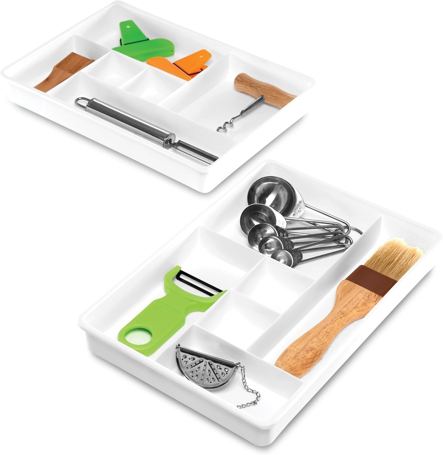 Set of 2 Plastic 6-Compartment Drawer Organizer Gadget Trays