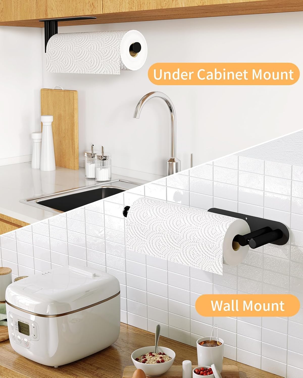 Under Cabinet Paper Towel Holder for Kitchen, Upgraded Heavy Duty Double Pole Design