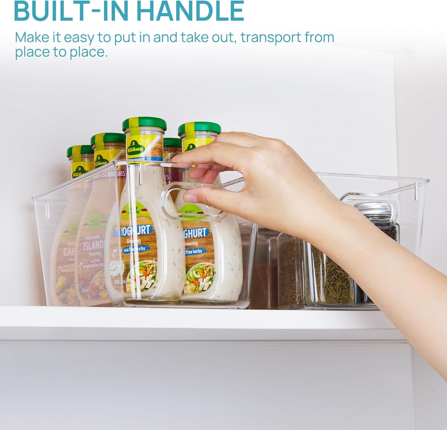 Clear Plastic Storage Bins, 2 PCS Pantry Organizer Bins with Handle for Refrigerator, Fridge
