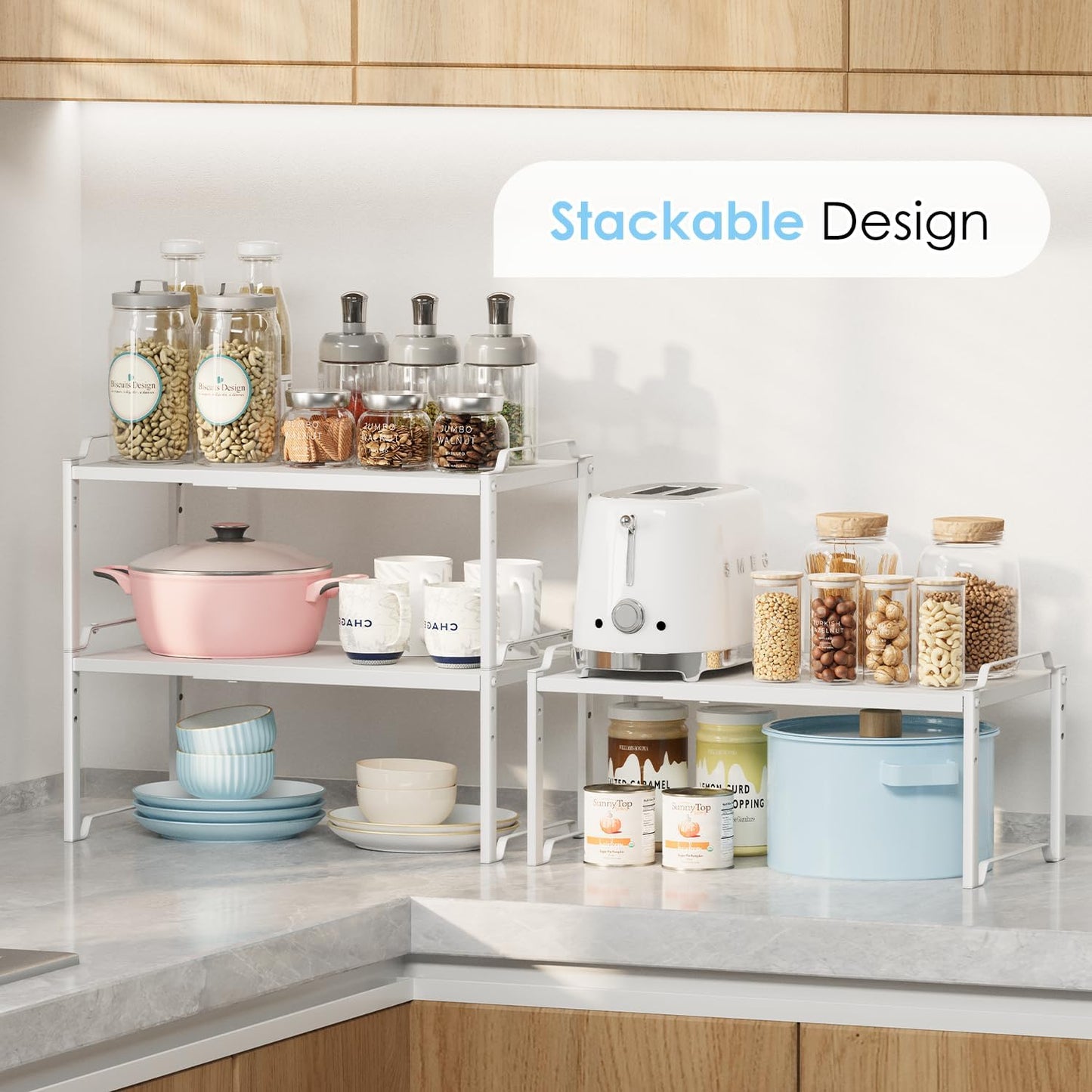 2 Pack 11” Width Expandable Kitchen Cabinet Organizer Shelves