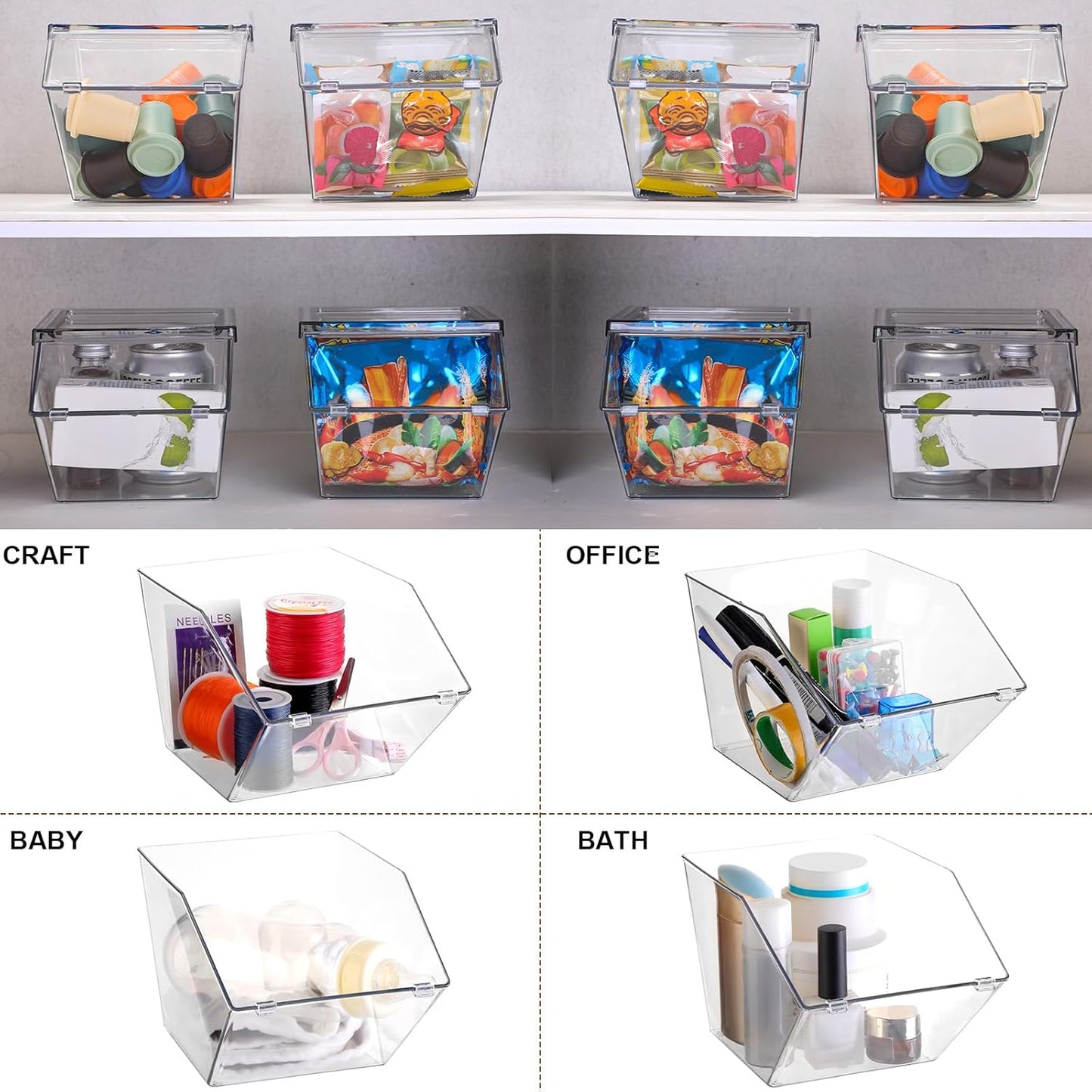12 Pcs Clear Plastic Storage Bins with Lids Large Stackable Pantry Storage Organizer Bins Kitchen Organization Cabinet Organizers Ideal Containers for Fridge, Kitchen, Cabinets (Clear)