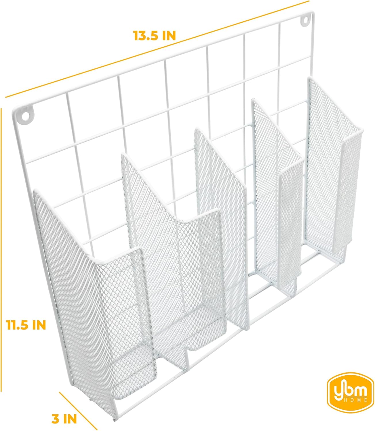 4-Compartment Wall Mount Kitchen Storage Organizer Holder Basket Pantry Caddy Wrap Rack for Aluminum Foil, Sandwich Bags - White 2232