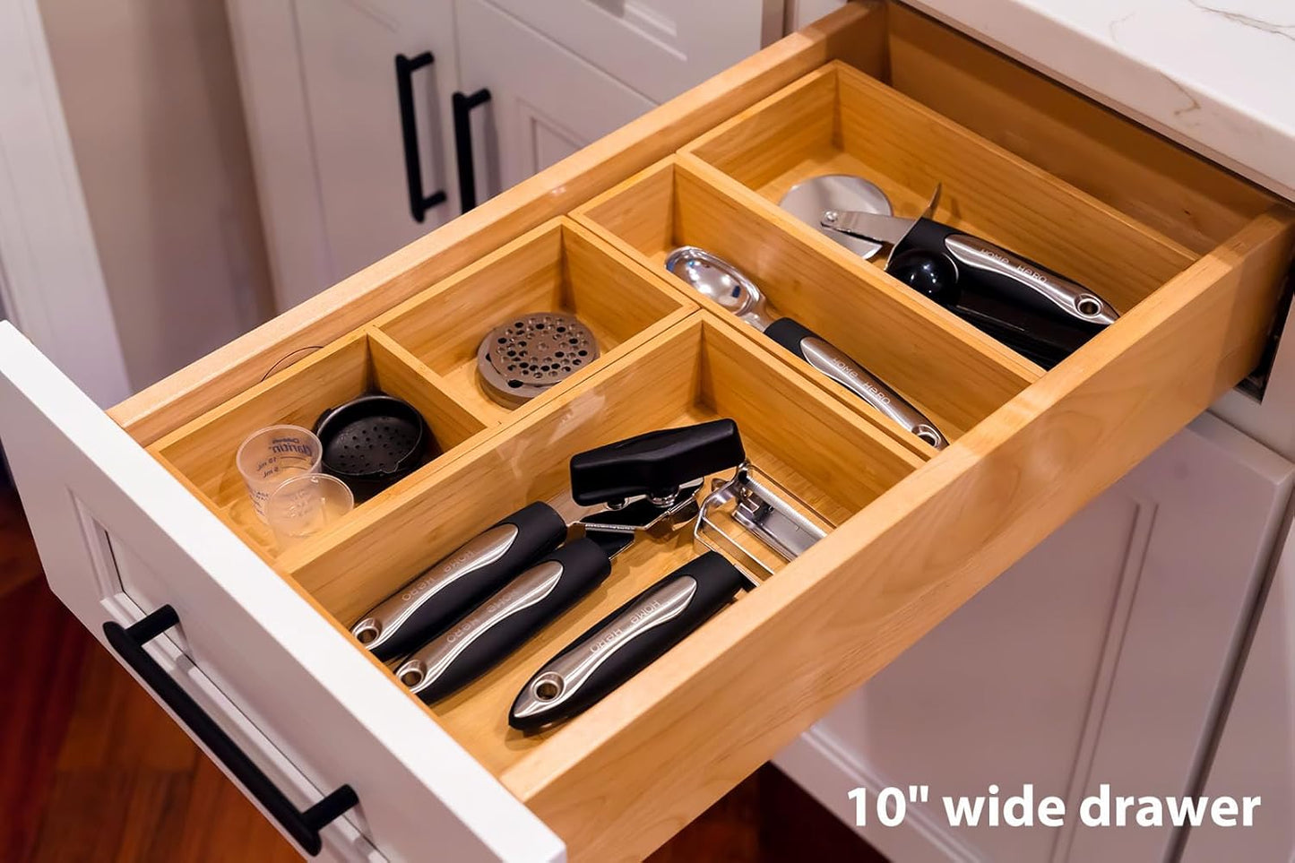 Drawer Organizer Storage Boxes, 2.5" High Bamboo Drawer Dividers, 5 Rearrangeable Bins for Kitchen