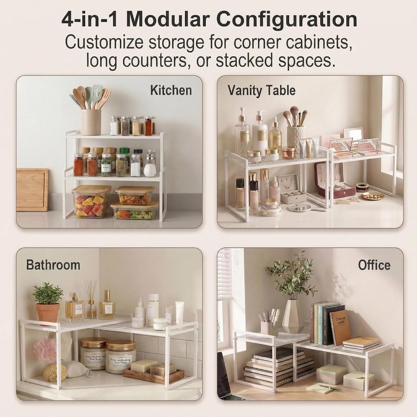 Set of 2 Cabinet Organizers 12.8''W 44 LBS Load Capacity Heavy Duty Kitchen Pantry Shelves Counter Countertop Storage Racks