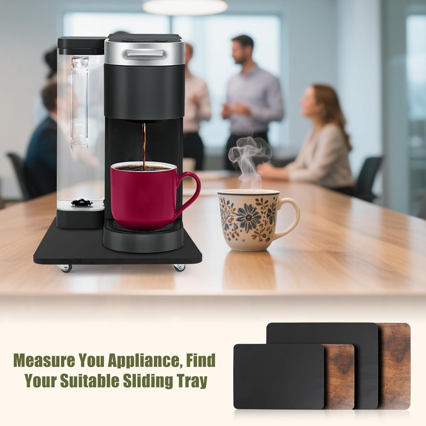 Sliding Tray for Coffee Maker, 360° Rolling Tray Appliance Slider with Wheels, Coffee Pot Slider Tray for Countertop Storage, Easily from Under The Cabinet (Black, 9.4"W x 13"D)
