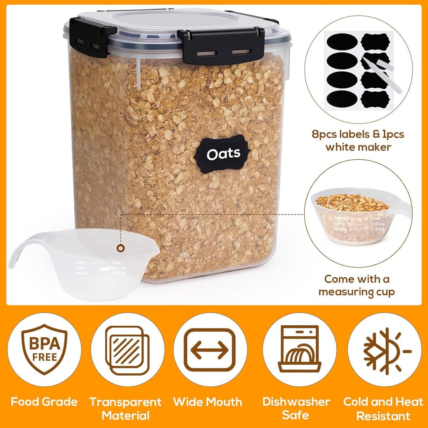 Large Thicker Food Storage Containers with Lids Airtight 5.3L/179Oz