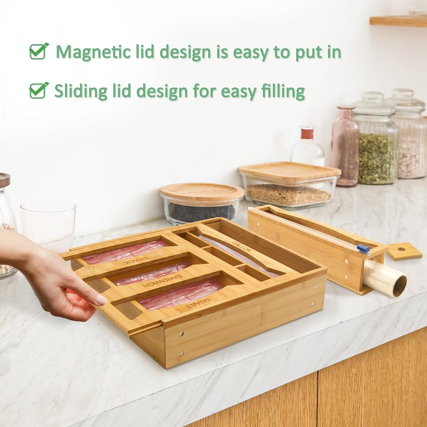 6-in-1 Magnetic Bamboo Drawer Organizer for Kitchen or Fridge