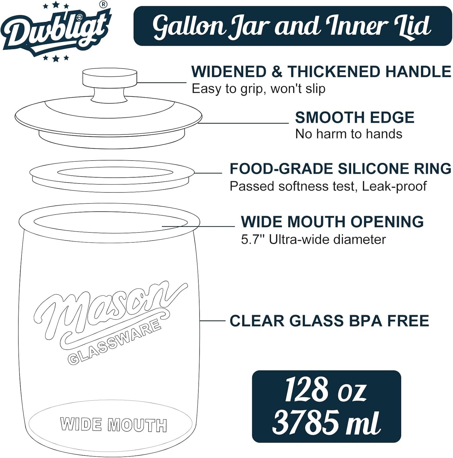 2 Pack Cookie Jar, 1 Gallon Glass Jar with Airtight Lids
