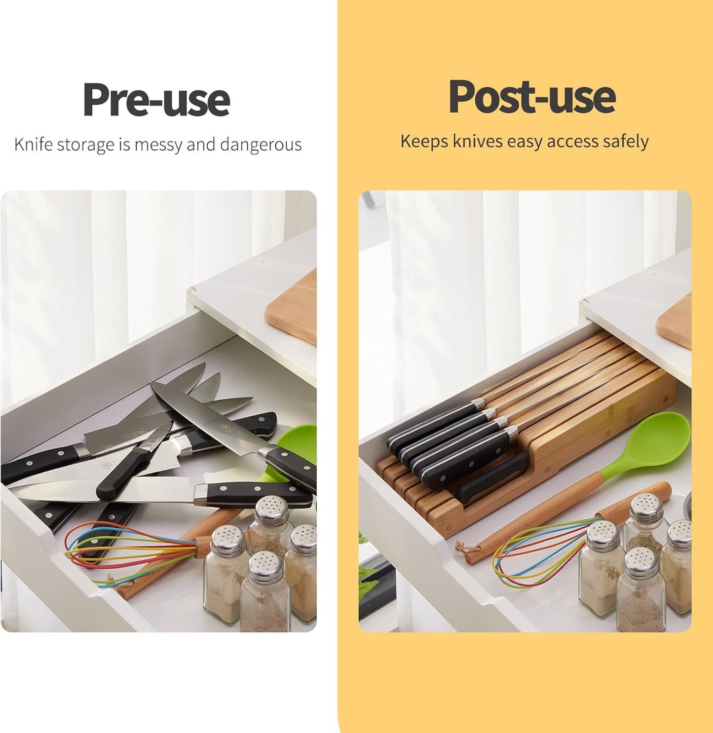 Bamboo Knife Block and In-Drawer Storage, Display Stand and Organizer