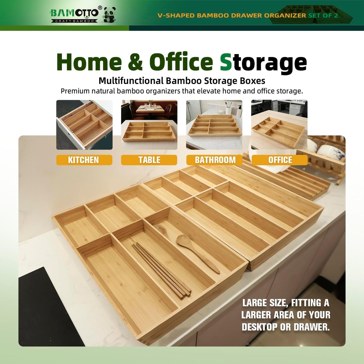 13 Slot V-Shaped Bamboo Drawer Organizer Set of 2