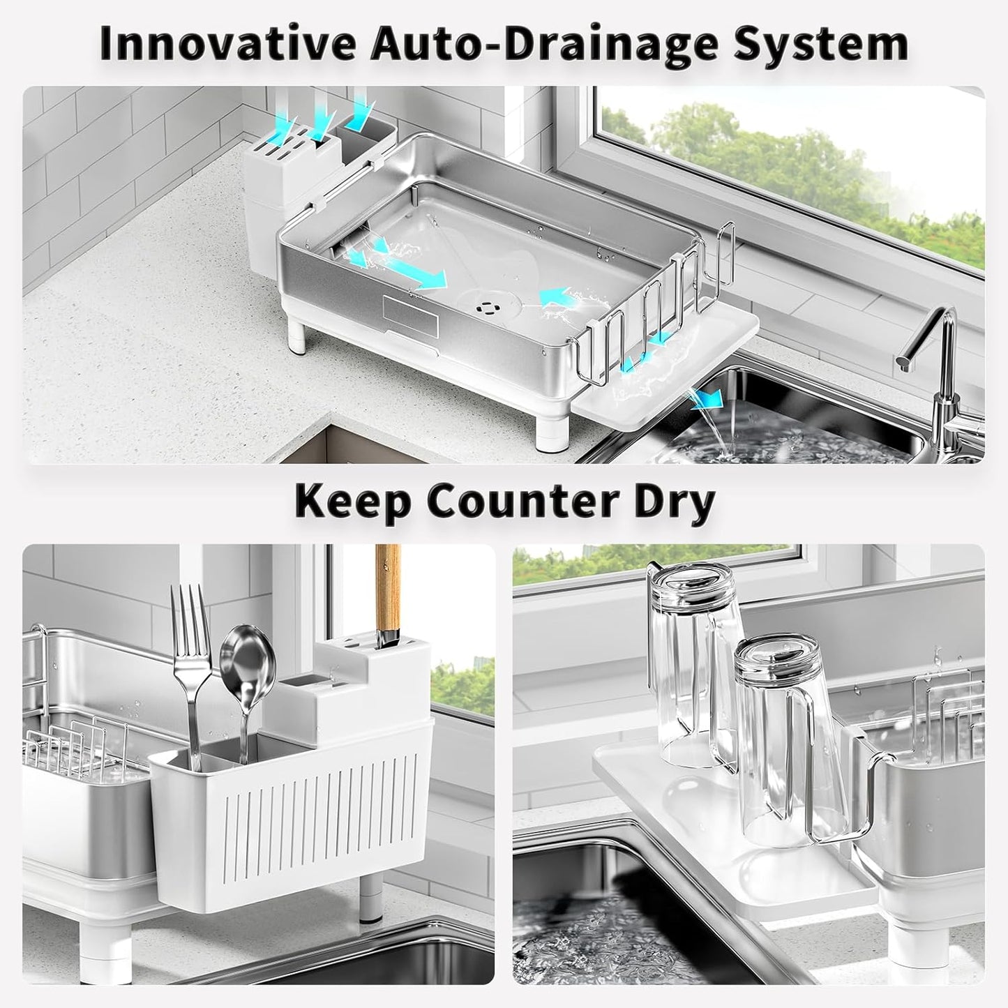 Dish Drying Rack, 304 Stainless Steel Dish Racks for Kitchen Counter