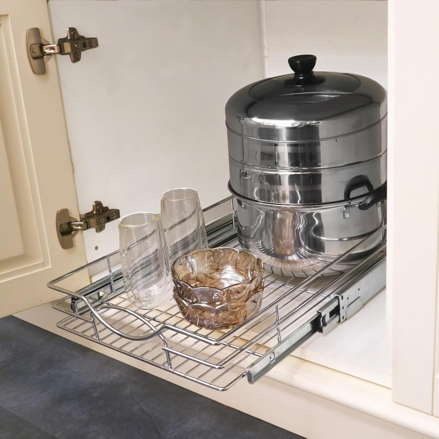 Pull Out Cabinet Organizer 11" W x 21" D, Heavy Duty Kitchen Cabinet Pull Out Shelves