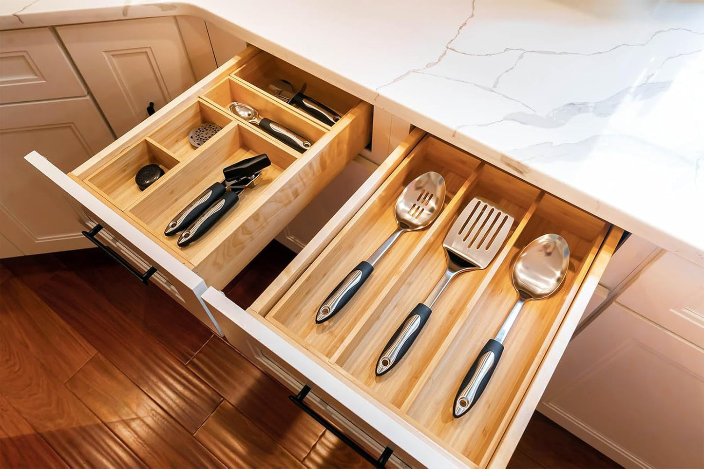 Bamboo Kitchen Utensils Organizer, Extra High Silverware Drawer Tray, Flatware Cutlery Storage Box