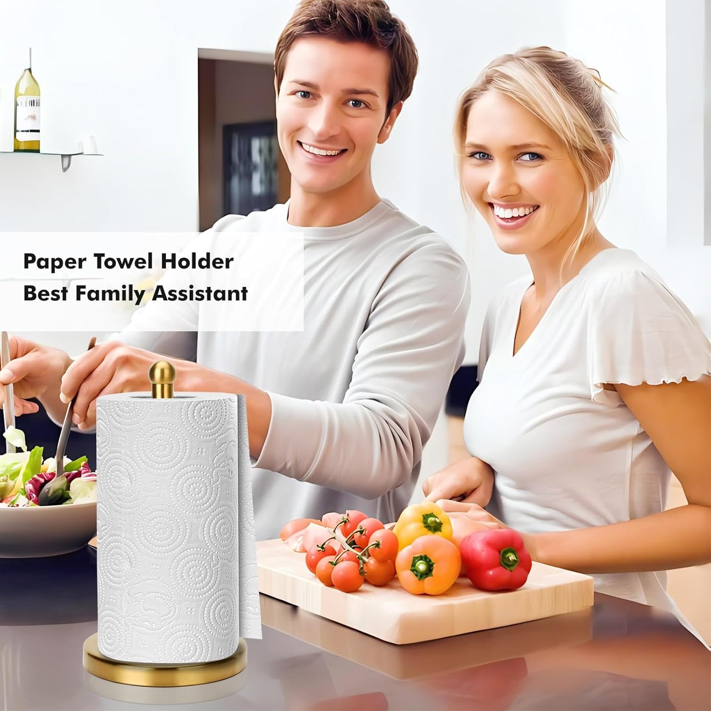 Paper Towel Holder Stand with Sturdy Base Fits Standard and Jumbo Sized Paper Towel