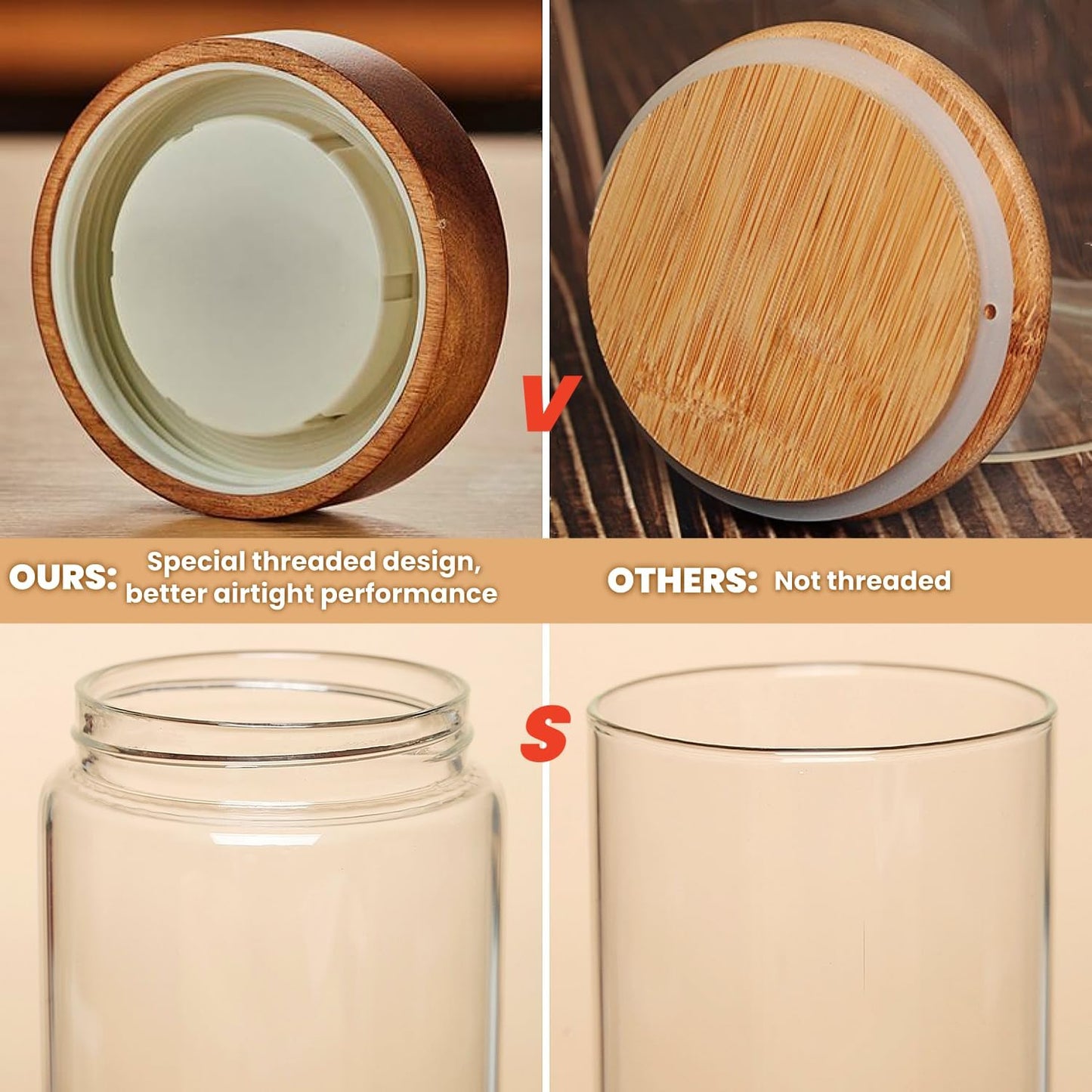 28 Fl oz/850 ml Glass Food Storage Jar, Premium Clear Glass Container Jar with Airtight Screw-on Wooden Lid, Kitchen Canisters for Coffee,Tea,Pasta,Cookies, Nuts,Spice,Candy,Overnight Oatmeal(Medium)