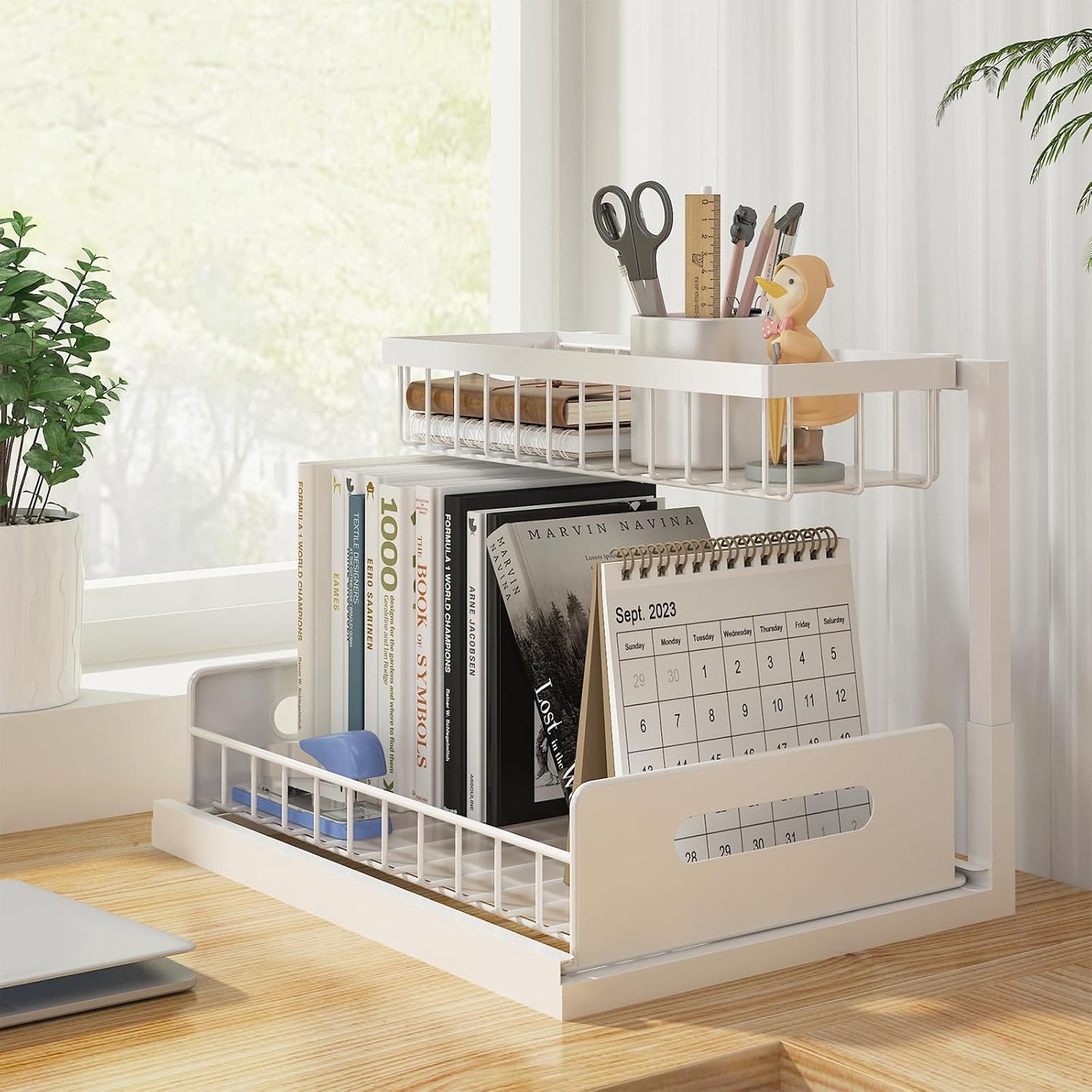 Under Sink Organizer, Pull Out Cabinet Organizer 2 Tier Slide Out Sink Shelf Cabinet Storage Shelves, Under Sink Storage for Kitchen Bathroom Cabinet, White, 1 Pack