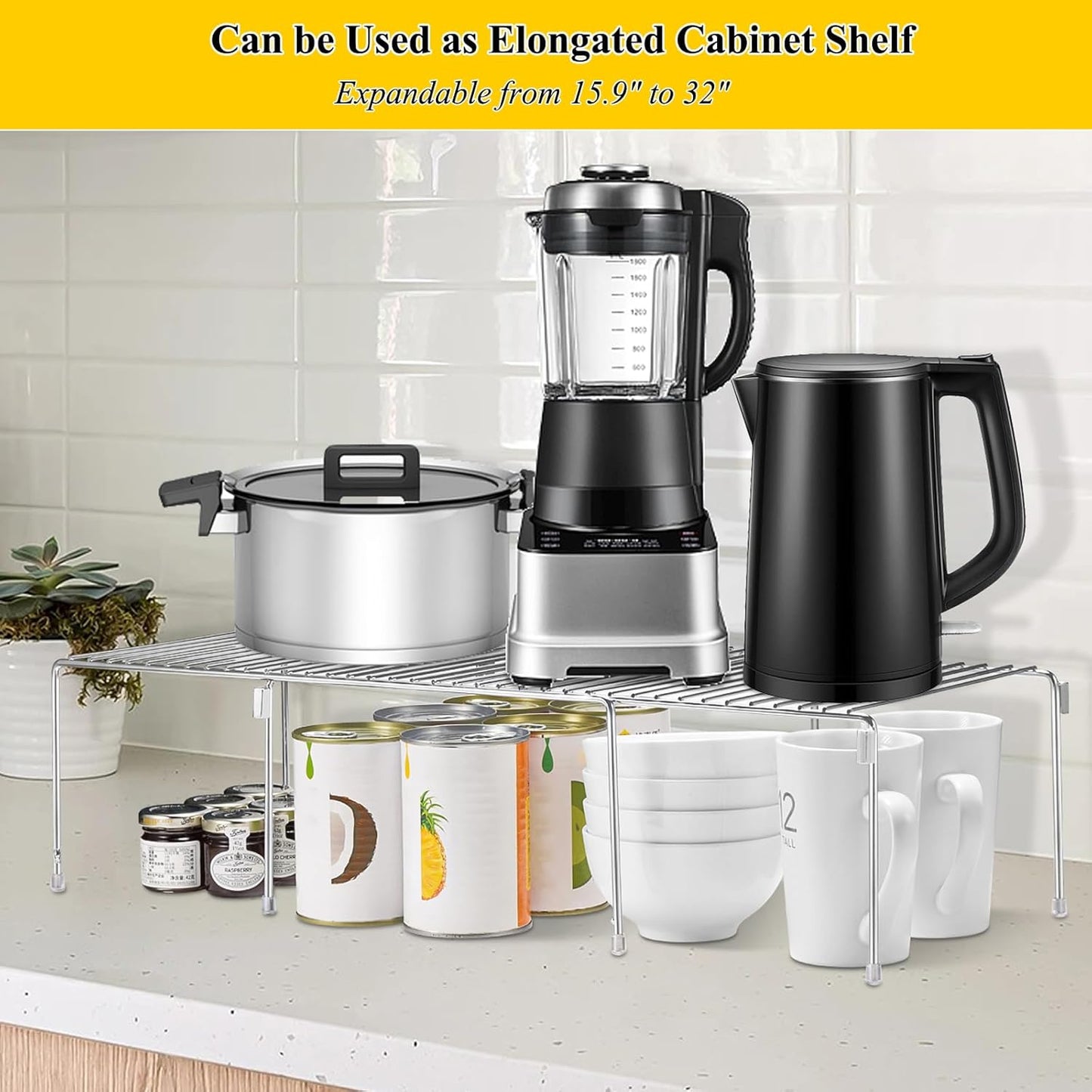 Set of 2 Kitchen Cabinet Organizer Shelves, Stackable Organizer and Storage for Cabinet Cupboard