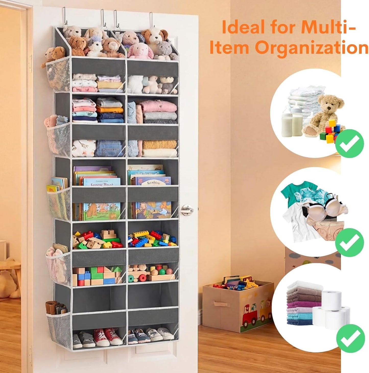Over the Door Organizer 5 Tiers, Extra Large Behind Door Storage of 10 Compartments