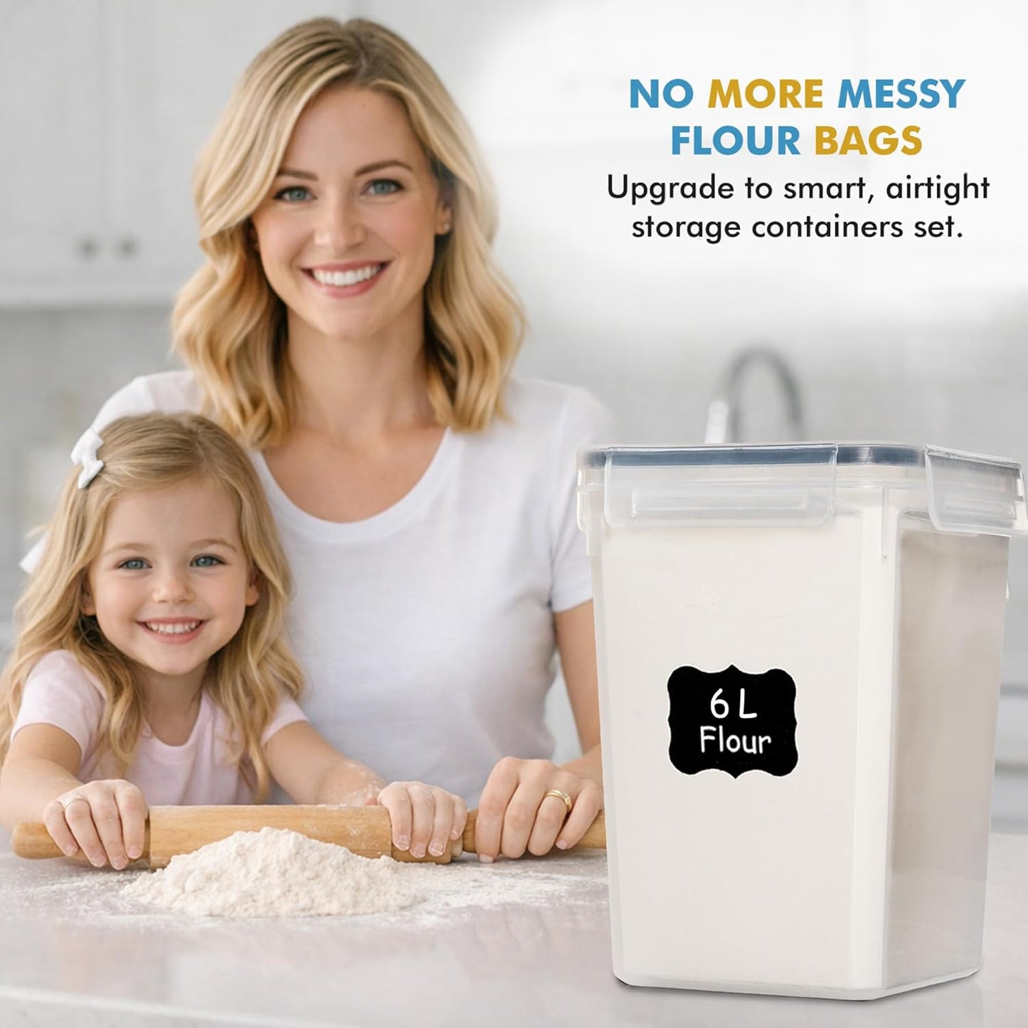 Flour Sugar Storage Containers Set of 3 (6L, 2.9L