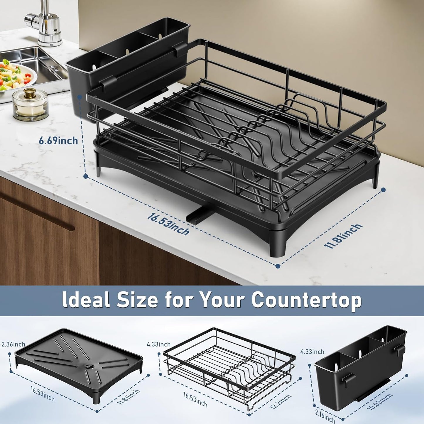 Black Stainless Steel Dish Drying Rack for Kitchen Counter