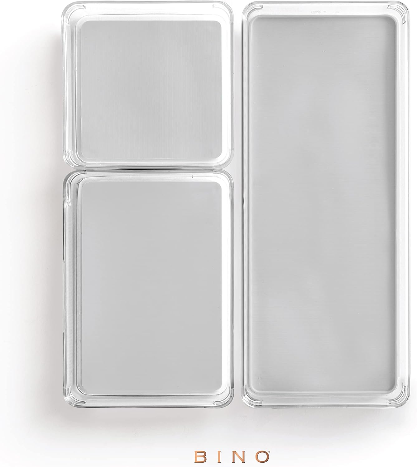3-Piece Drawer Organizer Bin Set - Grey, Large | THE MODULAR+ | Multi-Purpose Storage | Soft-Grip Lining and Non-Slip Rubber Feet | Durable | BPA-Free | Desk Drawer Organizer | Vanity Organizer