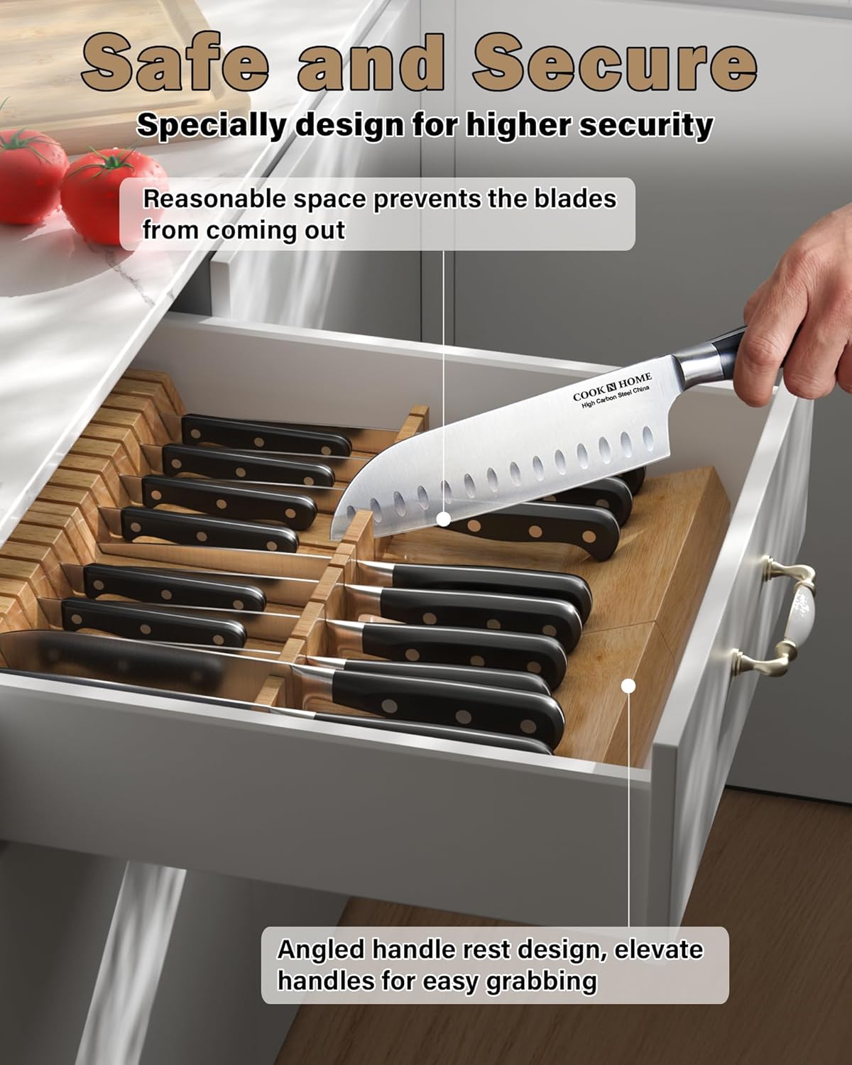 In-Drawer Knife Block Organizer 18-slot, (2pc 9-Slot) Kitchen Knife Cutlery Holder Drawer Storage