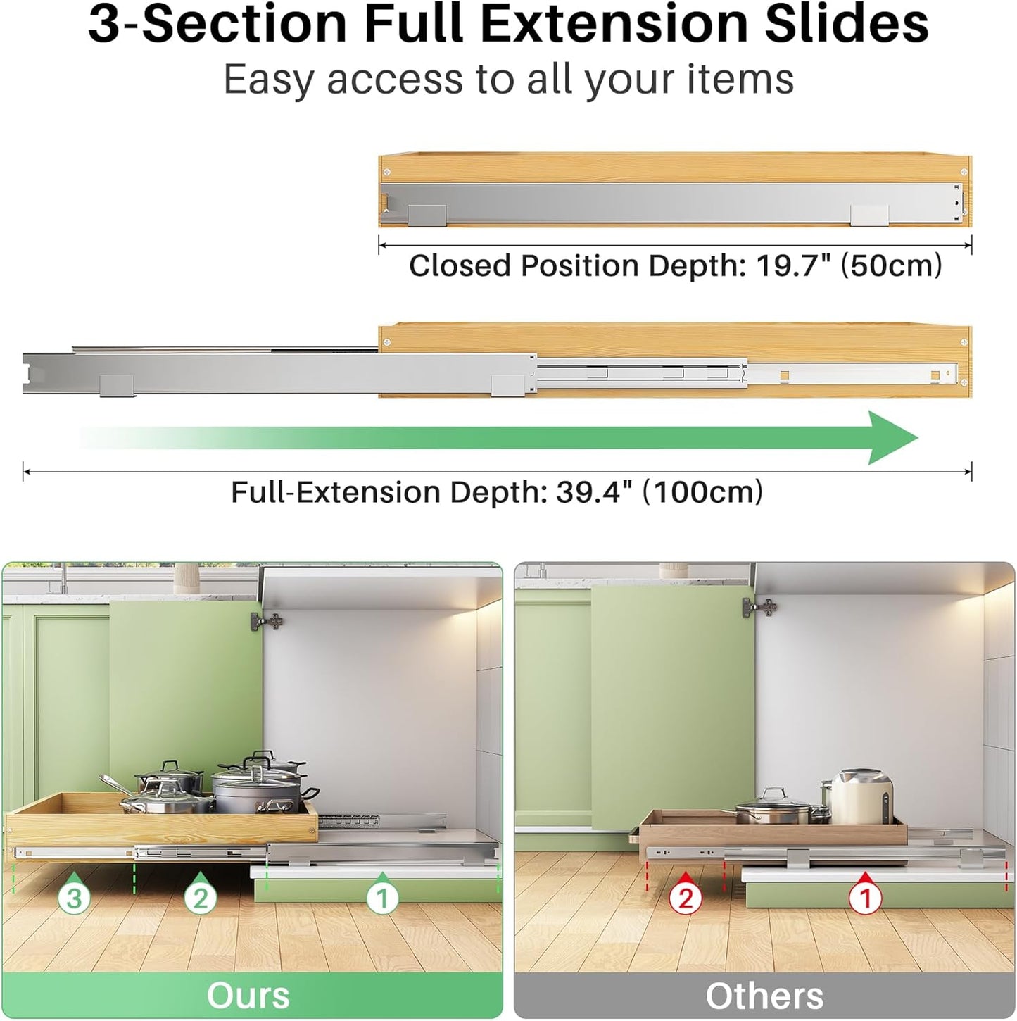 Pull Out Cabinet Organizer, Soft Close Wooden Slide Out Drawers for Pots and Pans
