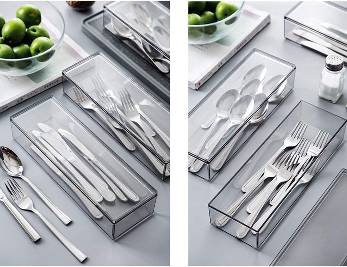 Transparent Flatware Tray Kitchen Drawer Organizer With Lid