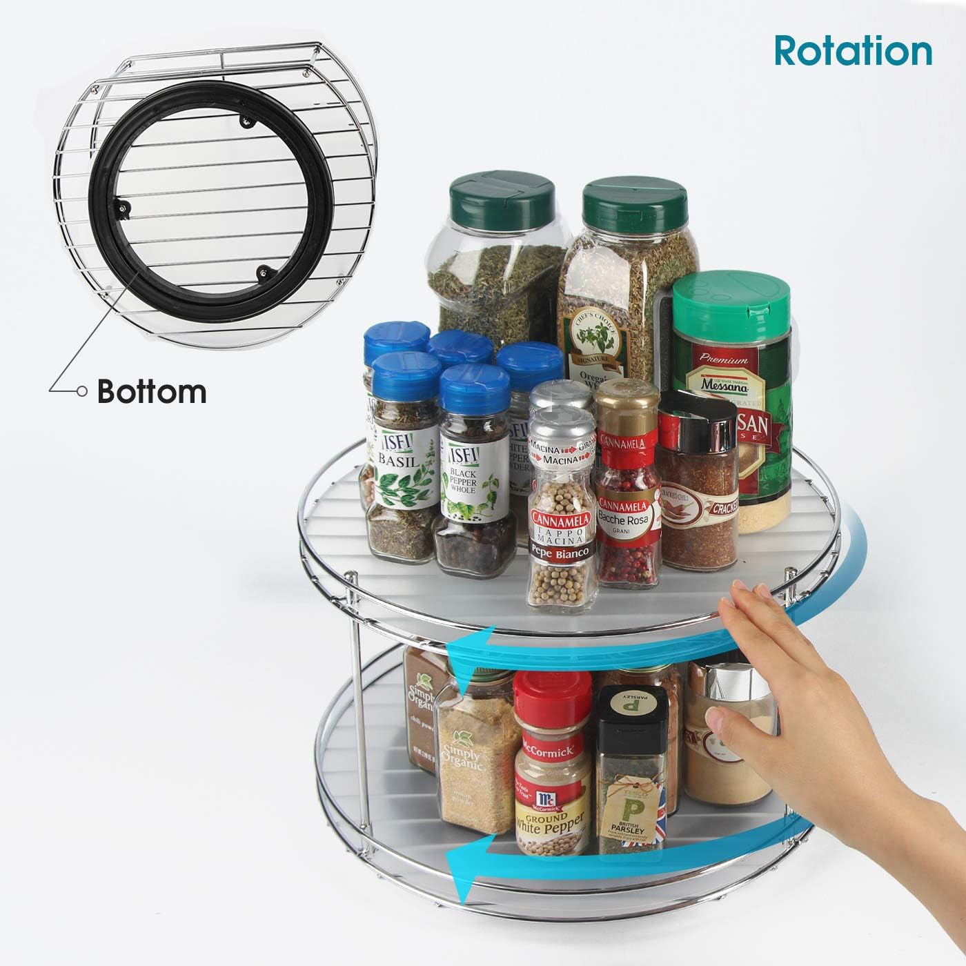 2 Tier Lazy Susan Turntable Cabinet Organizer - Rotating Spice Rack Storage Container