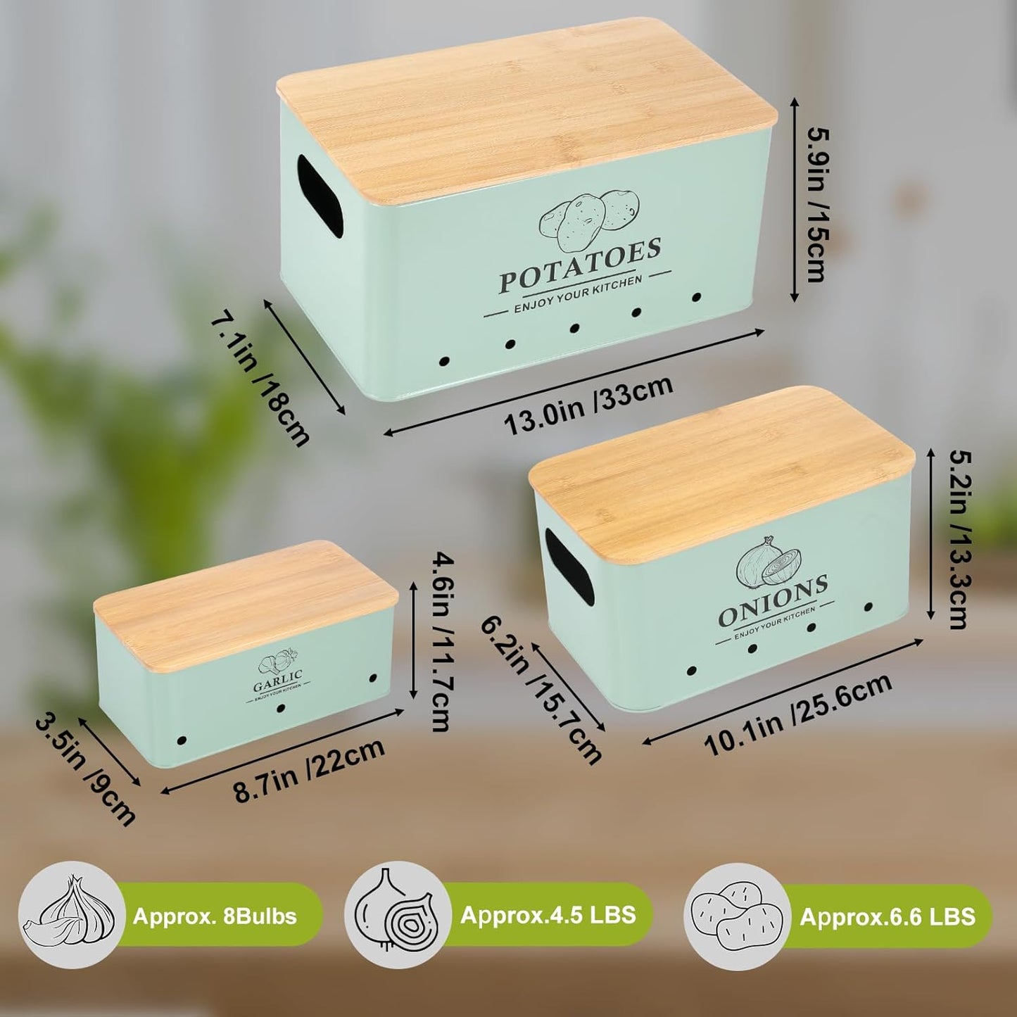 Kitchen Vegetable Storage Set of 3, Metal Onion Garlic Potato Storage Set