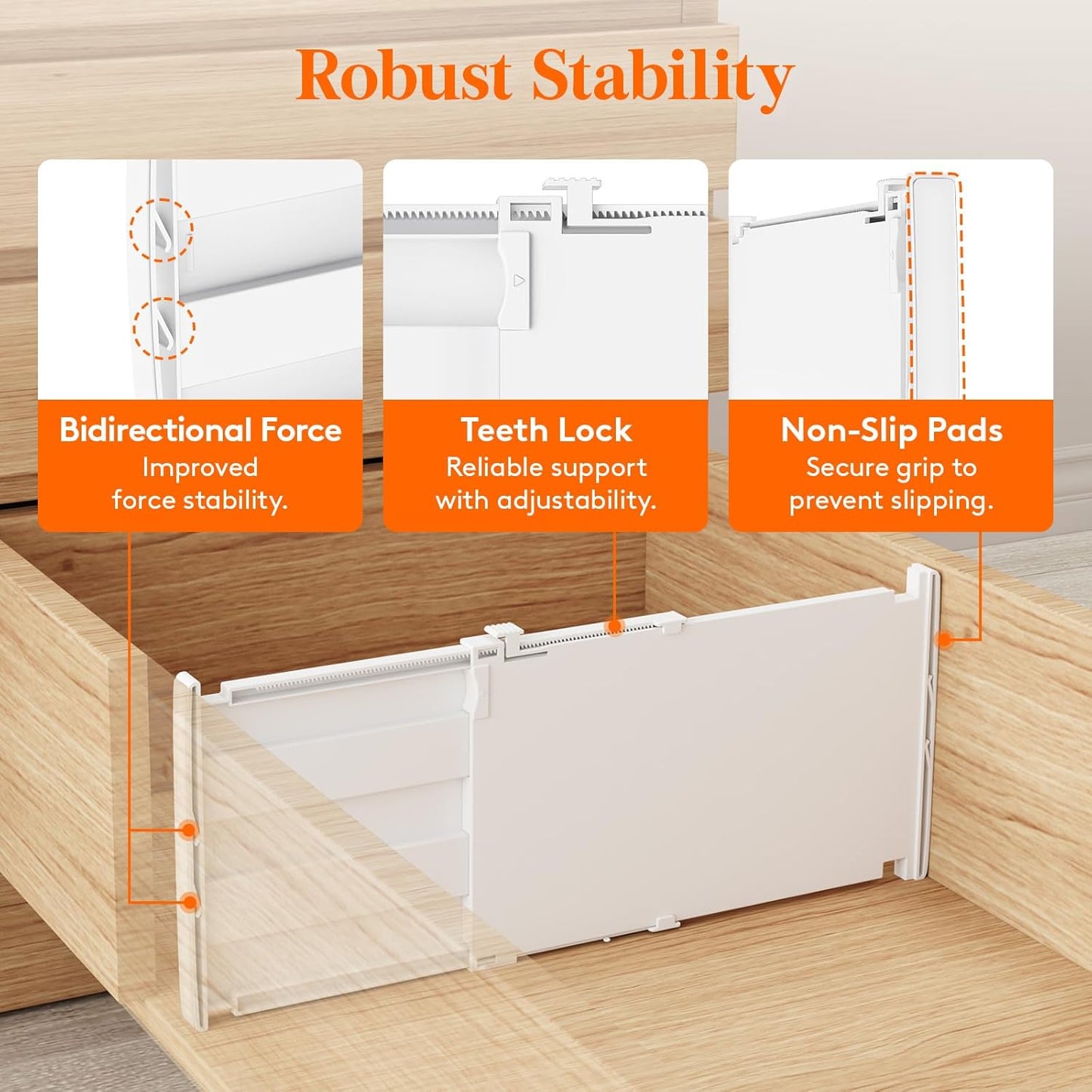 8" Tall 4 Pack Drawer Dividers, 35-56.5cm/13.8-22.2" Expandable Drawer Divider for Clothes