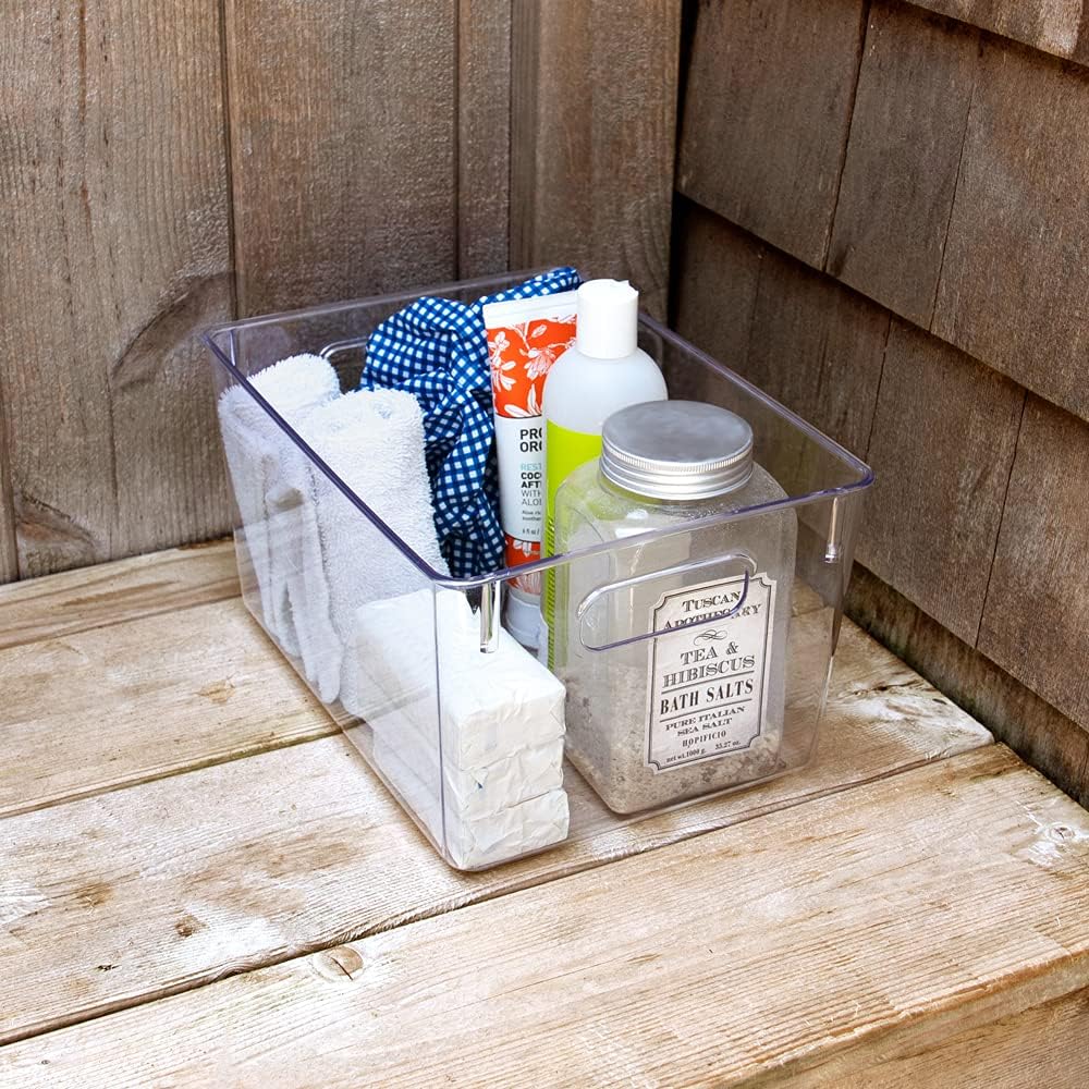 3-Pack Medium Clear Storage Bins with Handles, Plastic Organizer for Home or Fridge/Freezer