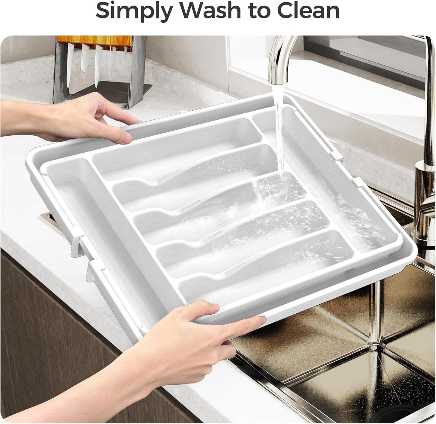 Extra Large Expandable Silverware Organizer, BPA-Free Food-Safe Cutlery Flatware Organizer