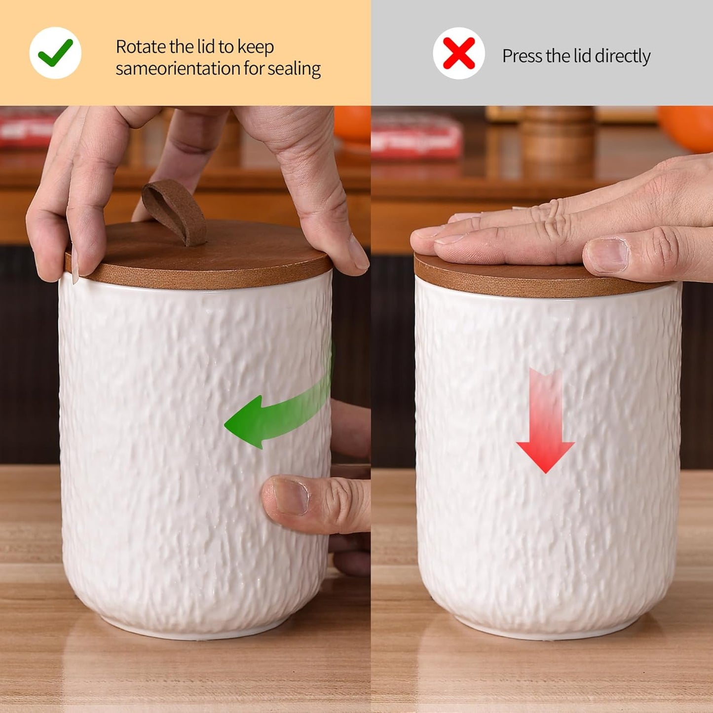 White Ceramic Canister Set with Wooden Lid