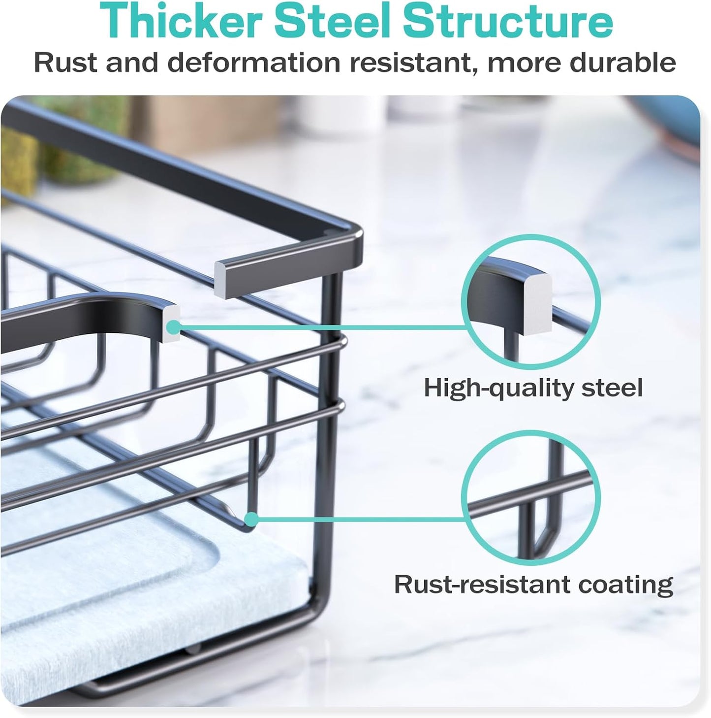 Dish Drying Rack with Stone Drying Mat, Quick-Drying/Stainless/Super Sturdy/Space-Saving