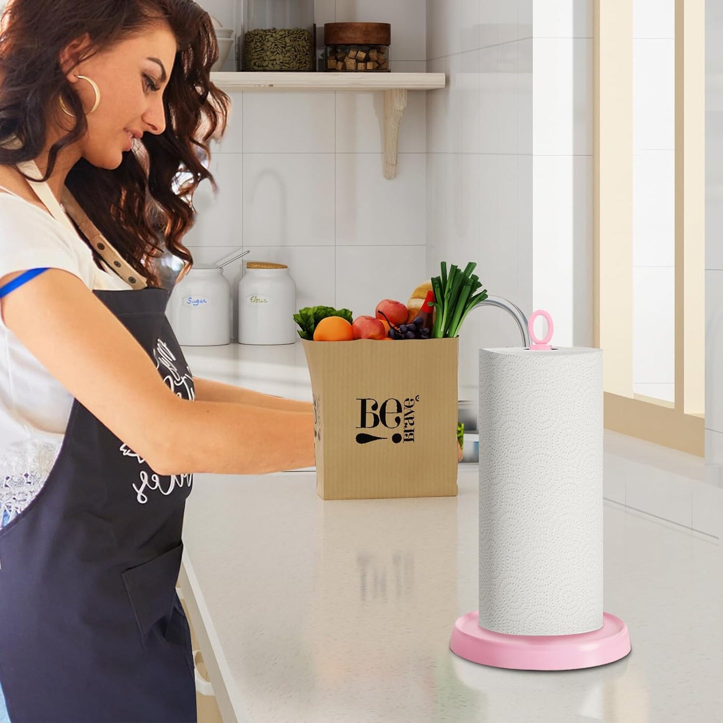 Pink Paper Towel Holder Countertop, Pink Kitchen Accessories Decor, Stainless Steel