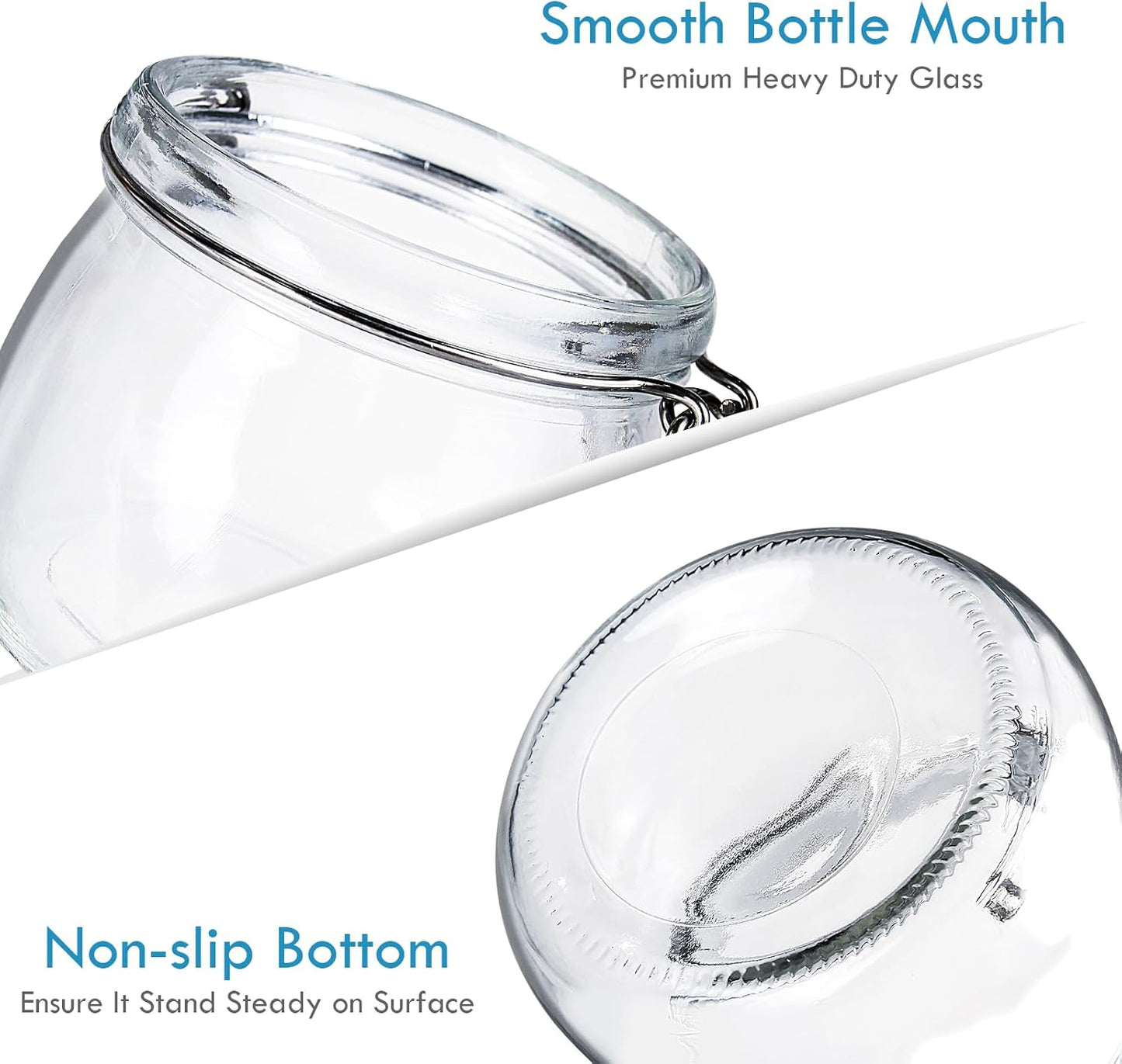 16oz Food Storage Canister Glass Jars with Clamp Airtight Lids and Silicone Gaskets for Multi-Purpose Kitchen Containers - Clear Round (6 Pack)