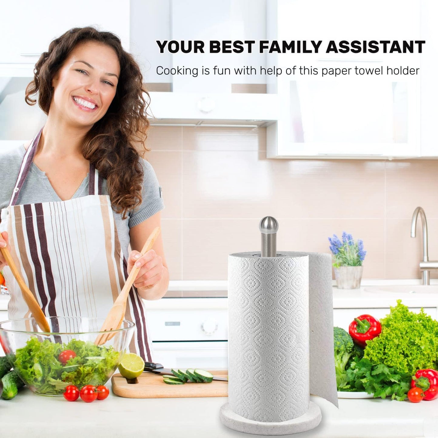 Paper Towel Holder with Sturdy Marble Base, Freestanding Paper Towel Holder Countertop