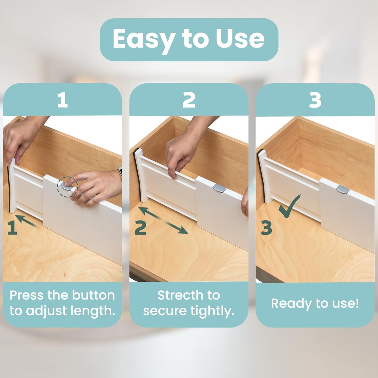 Adjustable Drawer Dividers, 8" Tall, Expandable 13.35-22", 4-Pack
