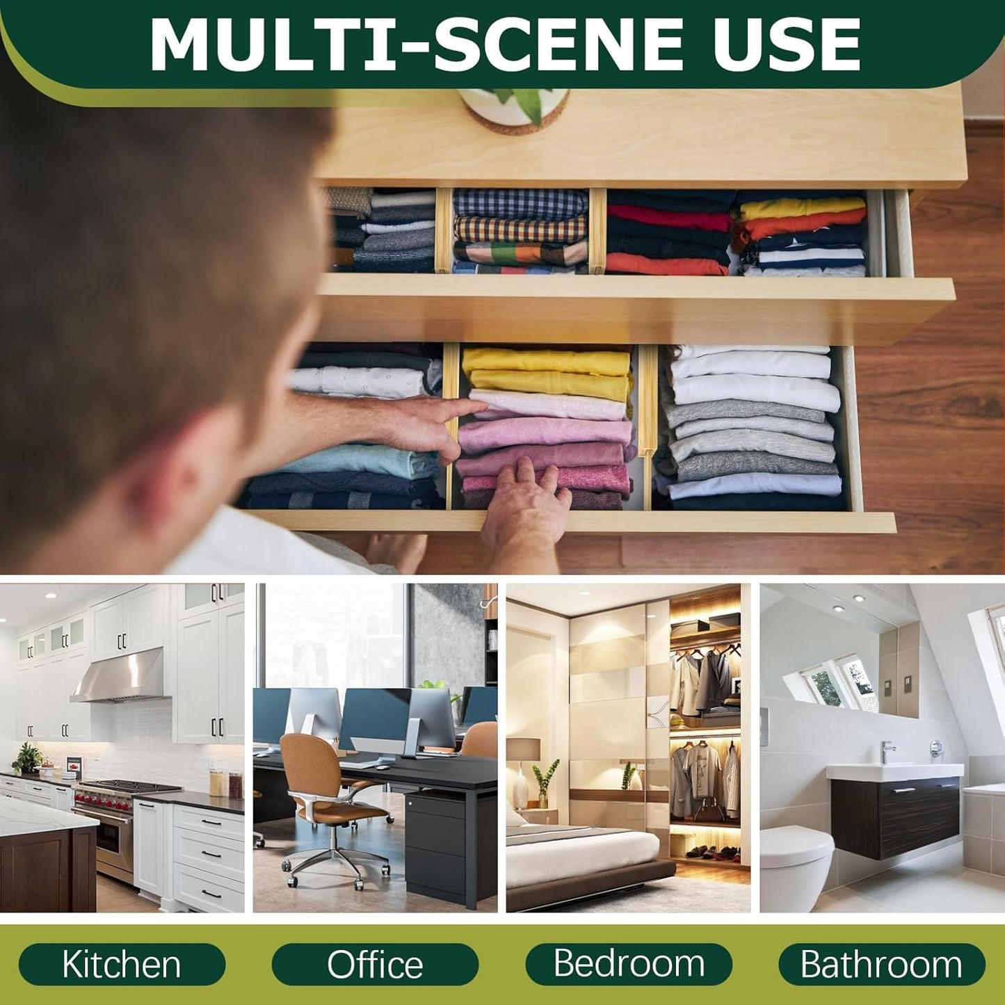 Kitchen Drawer Dividers 6 Pack, 17-22" Adjustable Bamboo Drawer Organizers Large, Spring Loaded