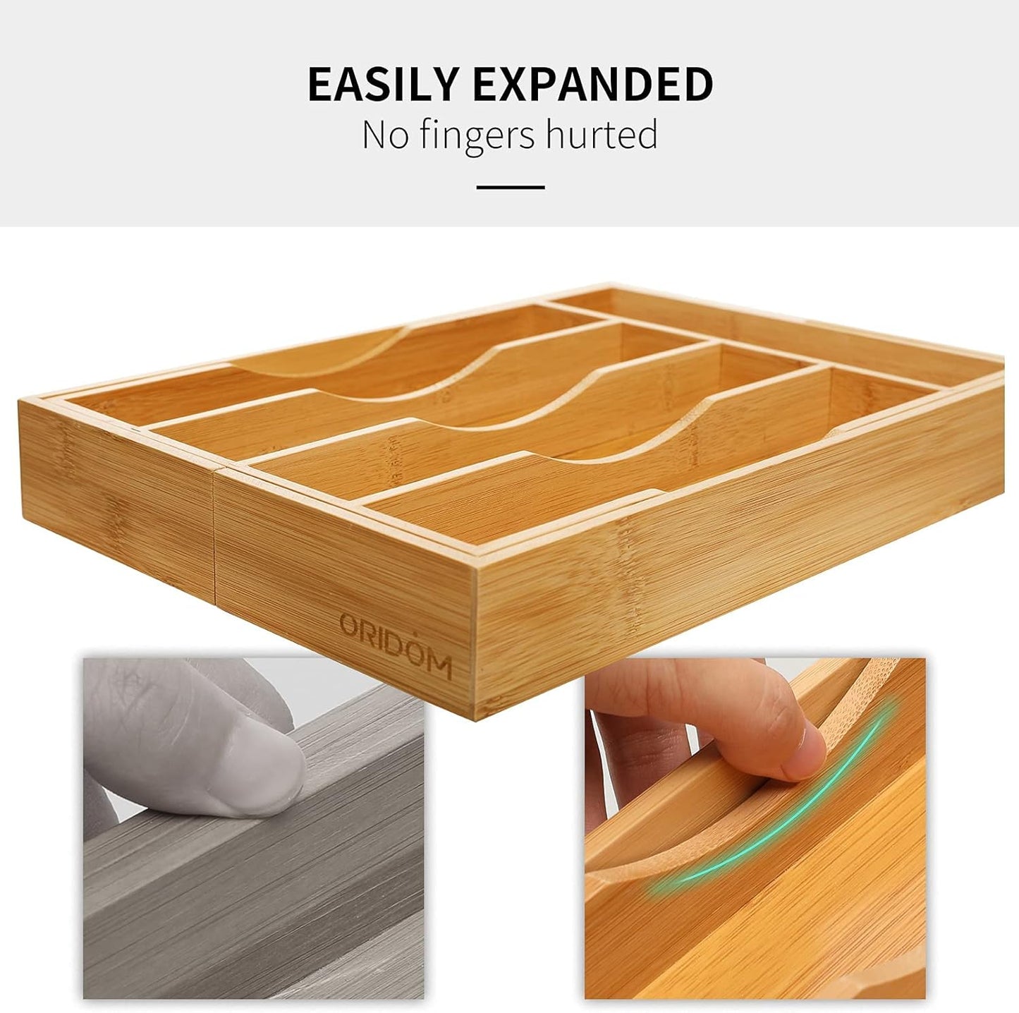 Expandable Bamboo Kitchen Drawer Organizer for Cutlery and Utensils