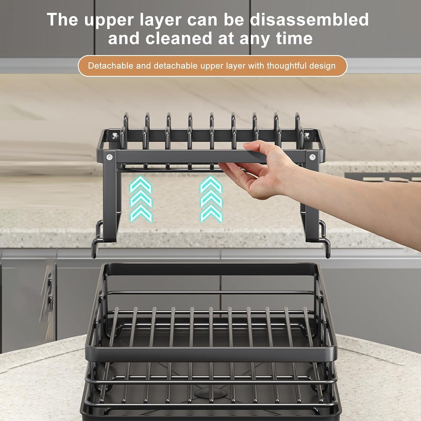 Dish Drying Rack 2-Tier Auto Draining Dish Drying Rack for Kitchen Counter & Sink