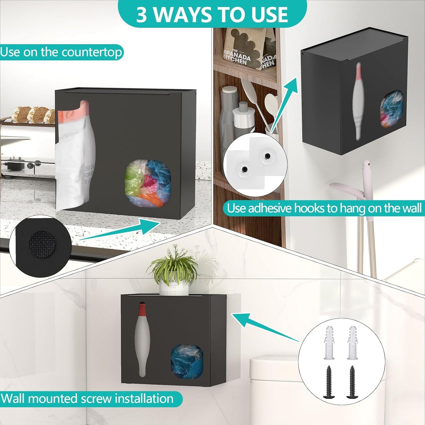 2 in 1 Grocery Bag Holder & Trash Bag Holder Dispenser
