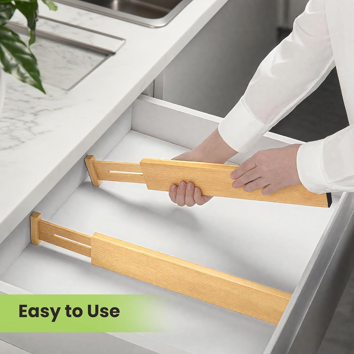 Drawer Divider, Adjustable Bamboo Kitchen Drawer Organizer, Spring Loaded Drawer Organizer