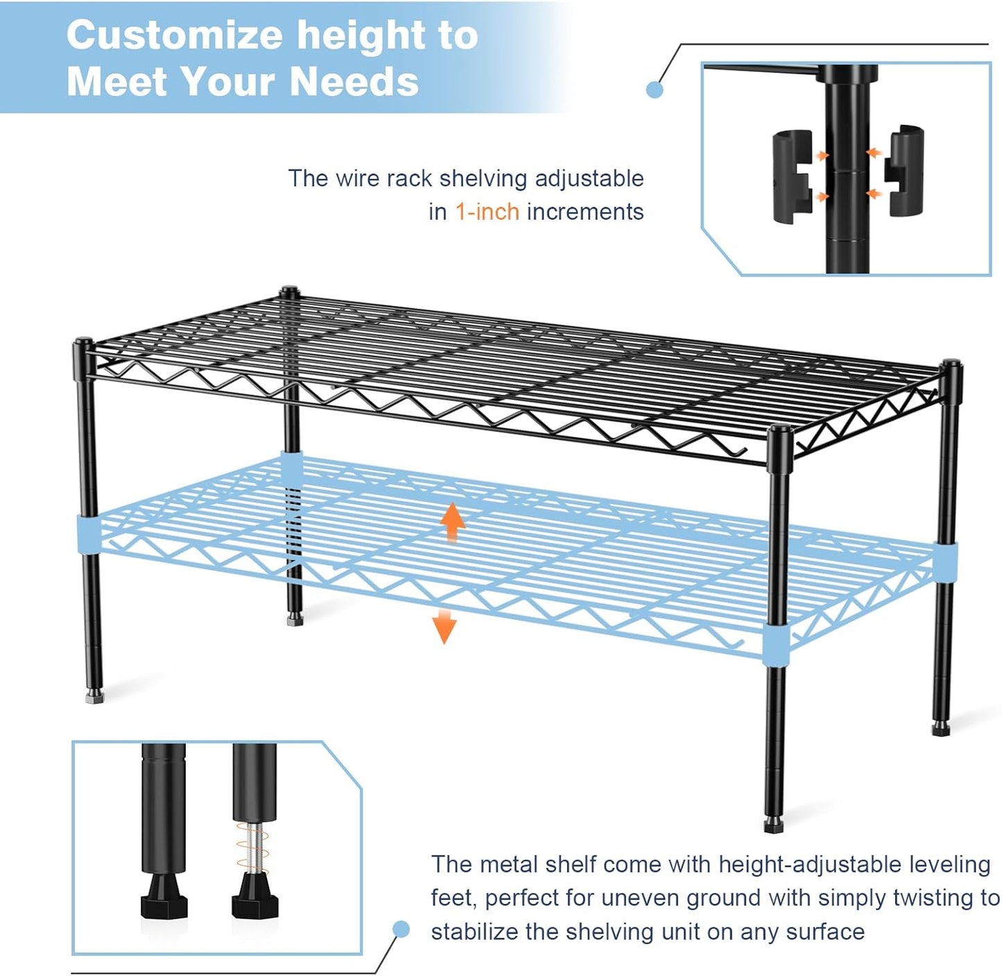1-Tier Wire Shelf Rack,30" Wx14 Dx17 H,Single Metal Shelves Rack,Height Adjustable Metal Wire Shelving Unit and Storage for Kitchen,Cabinet,Countertop,Under-Sink,Closet,Pantry,Bathroom