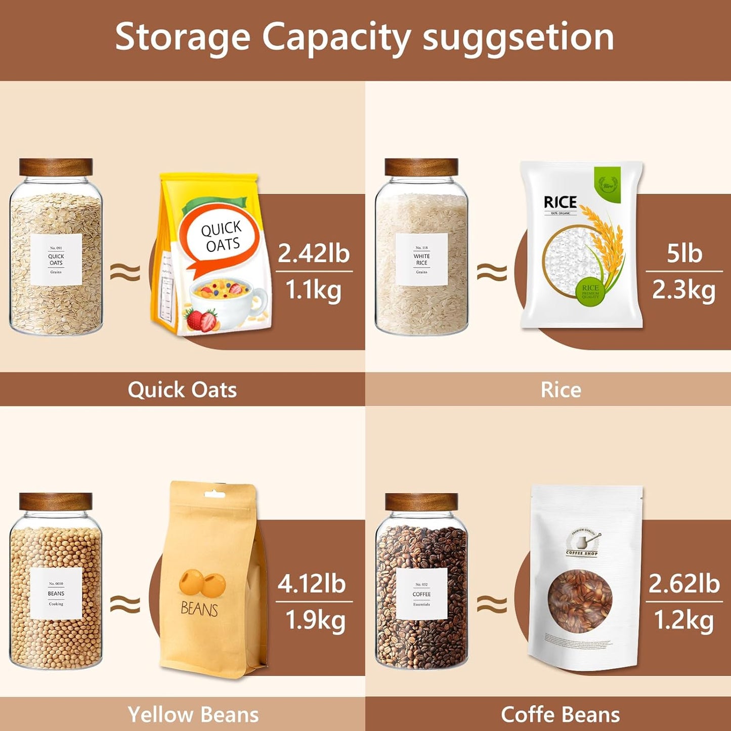 88oz Large Glass Jars with Airtight Acacia Wood Lids, Set of 3 Food Storage Containers for Flour